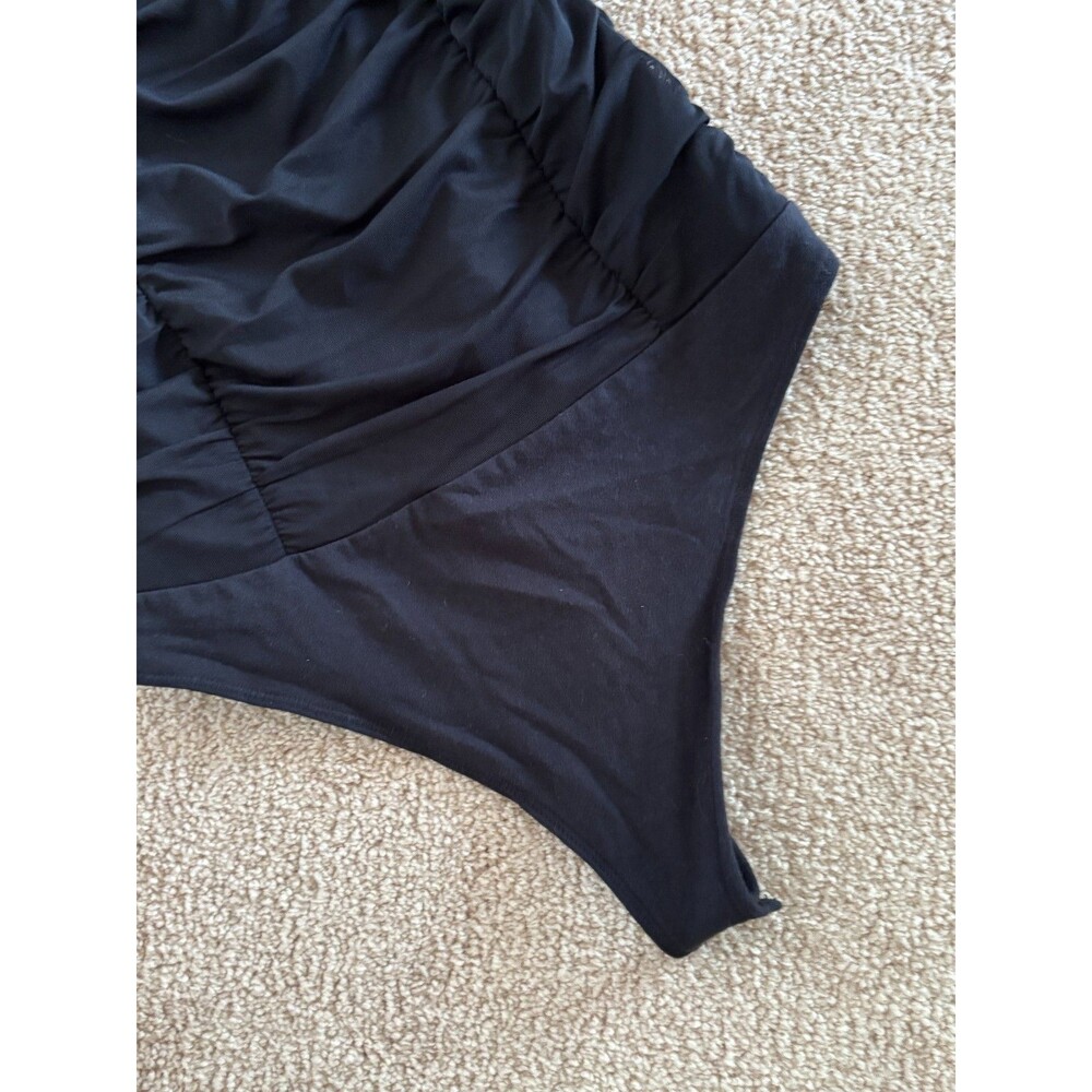 Abercrombie & Fitch Black Ruched Bodysuit Sz M Dbl Spaghetti Straps - Picture 4 of 8